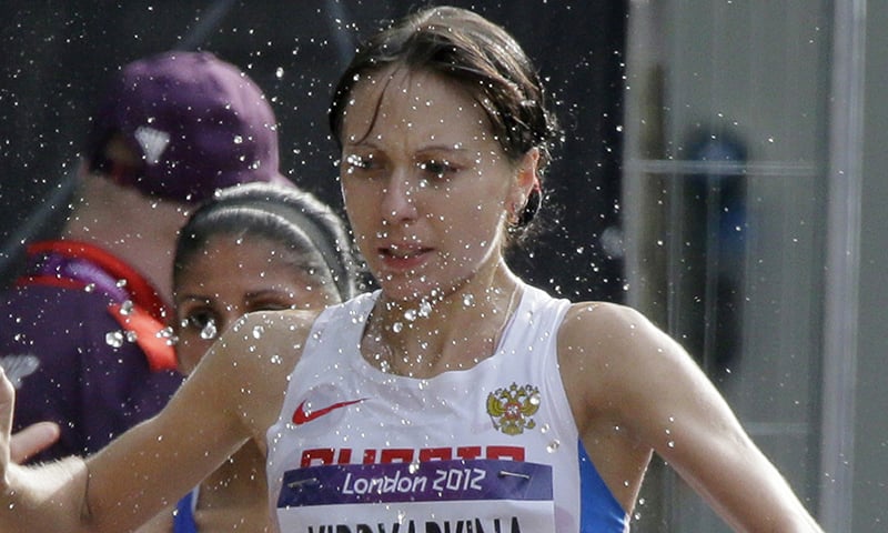 In this file photo, Anisya Kirdyapkina of Russia competes in the 20-kilometre women's race walk, at the 2012 Summer Olympics in London. &mdash; File photo