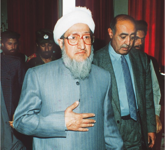 A 1992 file photo of Sibghatullah Mojaddedi.—AP