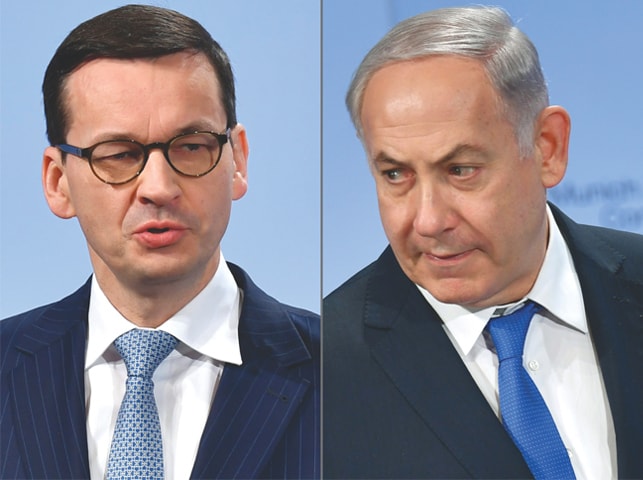 Polish Prime Minister Mateusz Morawiecki (left) and Israeli Prime Minister Benjamin Netanyahu.—AFP