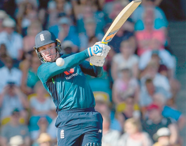 BRIDGETOWN: England opener Jason Roy plays a stroke during the first One-day International against the
West Indies at Kensington Oval.—AFP BRIDGETOWN: England opener Jason Roy plays a stroke during the first One-day International against the
West Indies at Kensington Oval.—AFP