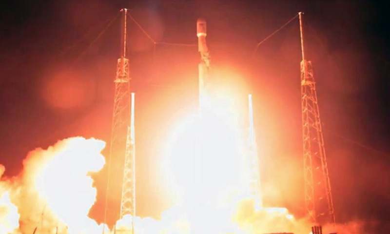 This video grab taken from the Space X webcast transmission on Februrary 21, 2019, shows Nusantara Satu satellite lifting off Space Launch Complex 40 (SLC-40) carrying Israel's Beresheet spacecraft. — AFP