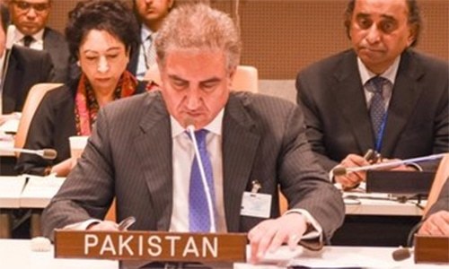 Foreign Minister Shah Mehmood Qureshi attends a meeting of the OIC Contact Group. — Twitter/File