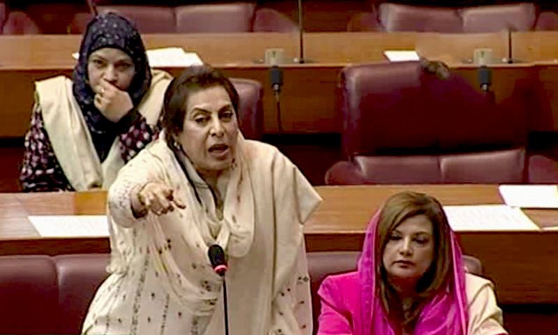 Inter-Provincial Coordination Minister Fehmida Mirza speaks in the National Assembly during Monday's sitting. — DawnNewsTV Inter-Provincial Coordination Minister Fehmida Mirza speaks in the National Assembly during Monday's sitting. — DawnNewsTV