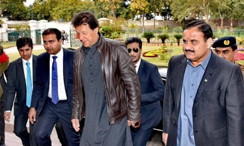 Prime Minister Imran Khan arrived in Lahore on a day's visit. In this photo, Punjab Chief Minister Usman Buzdar accompanies him on his arrival. — Photo courtesy: PM Khan's Instagram