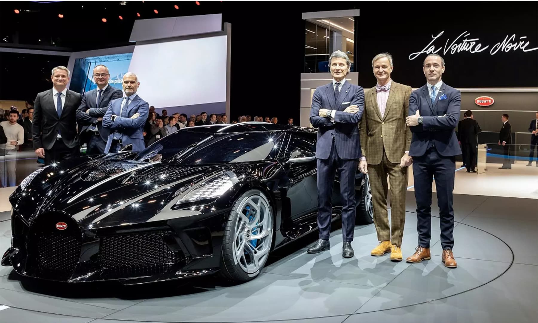 Bugatti executives unveil the La Voiture Noire, the world's most expensive new car, at the Geneva auto show in Geneva, Switzerland. &mdash; Photo: Bugatti.com
