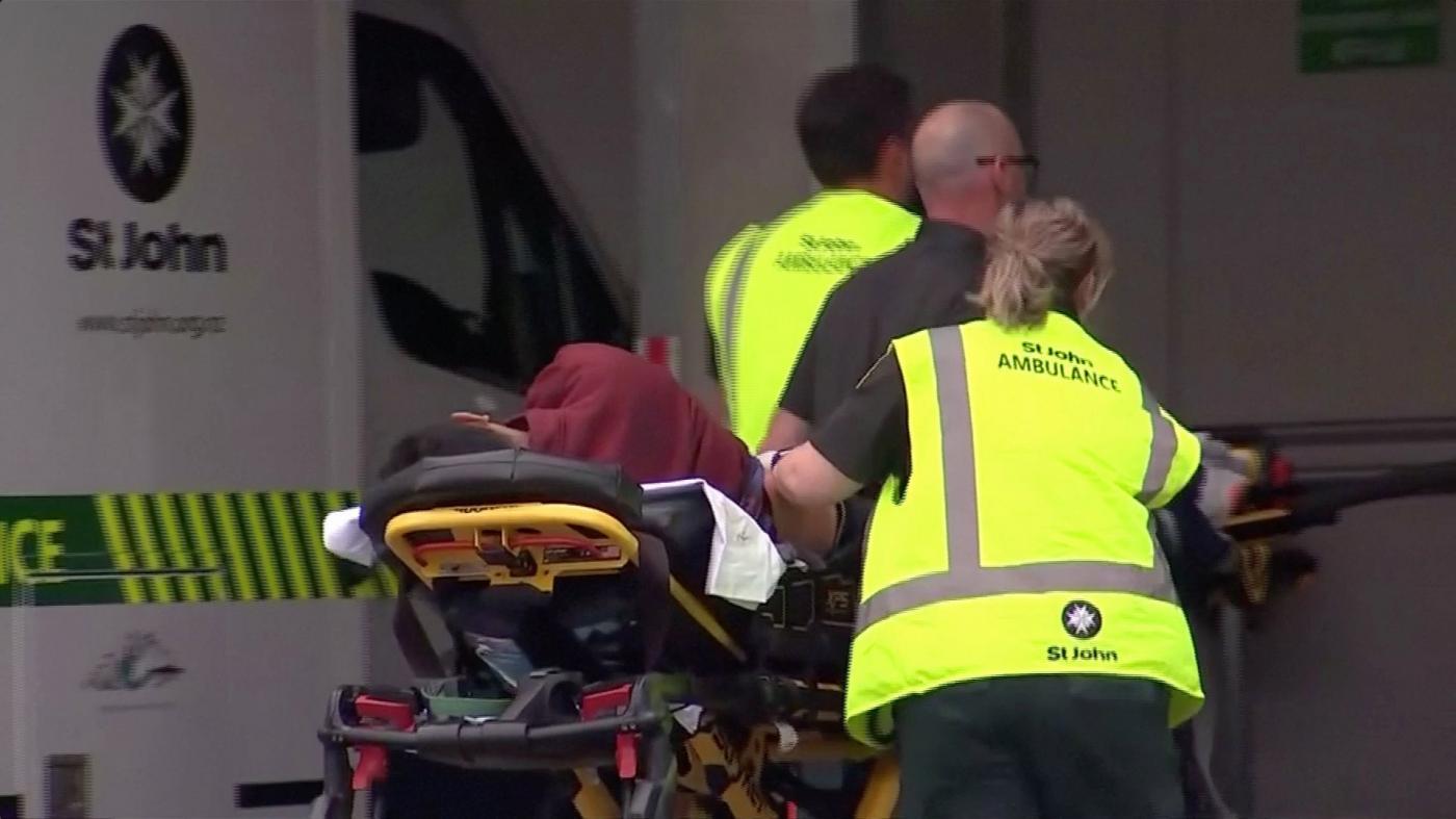 Wounded person wheeled into a hospital in Christchurch, New Zealand, on Friday. —
AFP