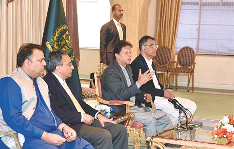 PRIME Minister Imran Khan addresses the media at PM Office on Monday.—PPI