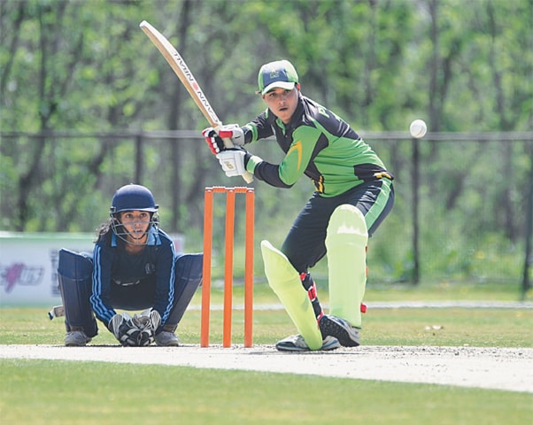 ISLAMABAD: PCB XI’s Javeria Rauf bats during the Inter-departmental T20 Women’s Cricket Championship match against HEC at the Diamond Club Ground on Thursday.—Courtesy PCB
