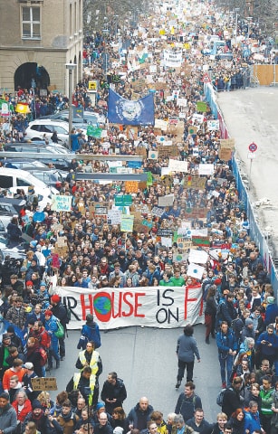 Berlin: Demonstrators take part in a “Fridays for Future” protest calling for urgent measures to combat climate change.—Reuters