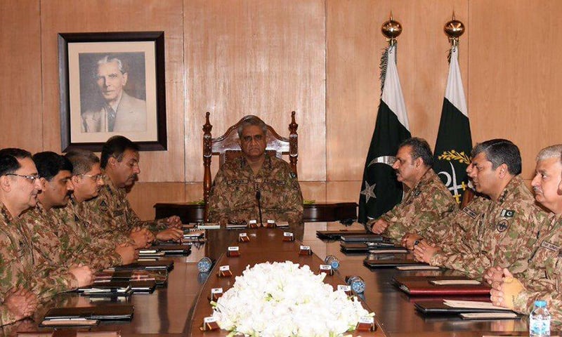 Chief of Army Staff General Qamar Javed Bajwa chairs the 220th Corps Commanders' Conference at the General Headquarters (GHQ) in Rawalpindi on April 2. — ISPR