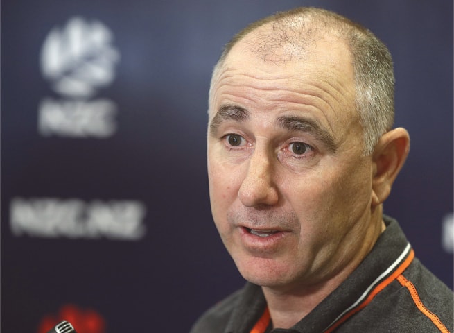 NEW Zealand coach Gary Stead addresses the media at Tai Tapu School on Wednesday.&mdash;AP
