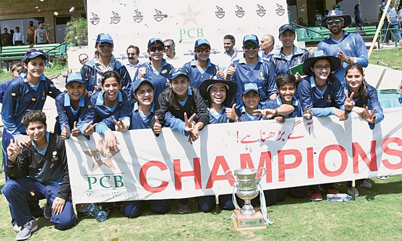 ISLAMABAD: ZTBL players pose with the trophy after the Inter-departmental T20 Women’s Cricket Championship final on Friday. ISLAMABAD: ZTBL players pose with the trophy after the Inter-departmental T20 Women’s Cricket Championship final on Friday.
