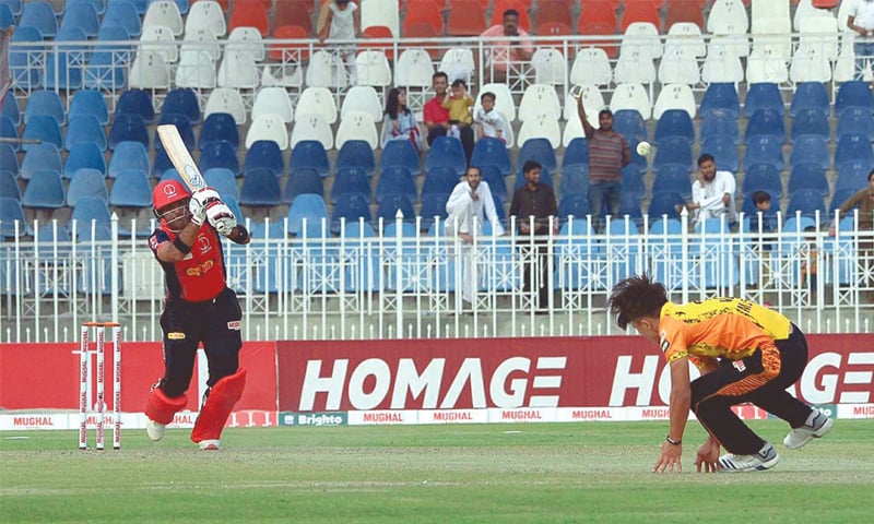 RAWALPINDI: Punjab’s Iftikhar Ahmed drives during his century knock in the Pakistan Cup match against Khyber Pakhtunkhwa at the Pindi Cricket Stadium on Friday.—APP RAWALPINDI: Punjab’s Iftikhar Ahmed drives during his century knock in the Pakistan Cup match against Khyber Pakhtunkhwa at the Pindi Cricket Stadium on Friday.—APP