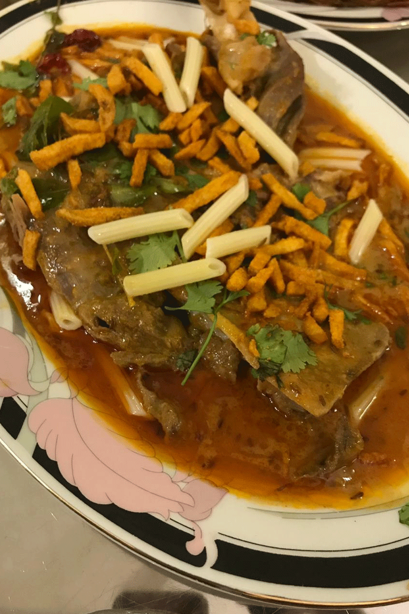 The Smoked Mutton Shoulder topped with pasta and Slims.