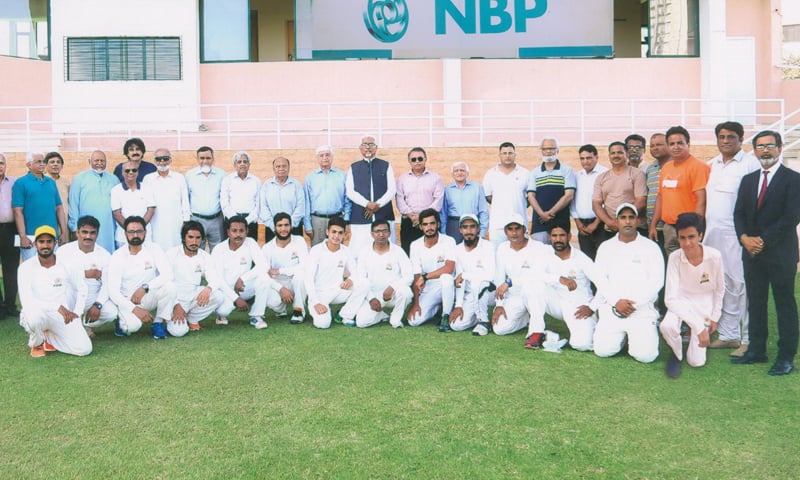 KARACHI: Members and officials of one of Karachi’s oldest Rangers Cricket Club seen with club president and ex-federal finance secretary Dr Waqar Masood Khan at the National Bank Sports Complex.