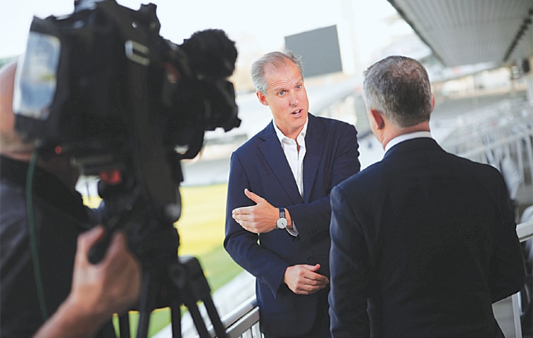 LONDON: England national selector Ed Smith talks during the press conference at Lord&rsquo;s on Wednesday.&mdash;Reuters