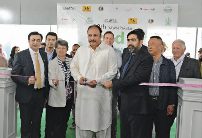 Punjab Agriculture Minister Malik Nauman Ahmad Langrial and European Union Deputy Ambassador Ms Anne Marchal inaugrate the Dawn Food and Agri Expo. &mdash; RZ