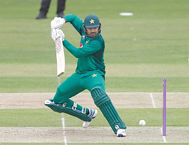BECKENHAM: Pakistan batsman Haris Sohail plays a backfoot stroke through the off-side during the one-day tour match against Kent at the Kent County Cricket Ground on Saturday.&mdash;Courtesy PCB