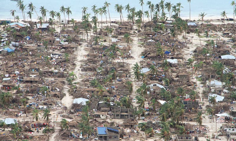Macomia (Mozambique): The aftermath of Cyclone Kenneth is seen in this picture obtained from social media on Sunday.—Reuters Macomia (Mozambique): The aftermath of Cyclone Kenneth is seen in this picture obtained from social media on Sunday.—Reuters