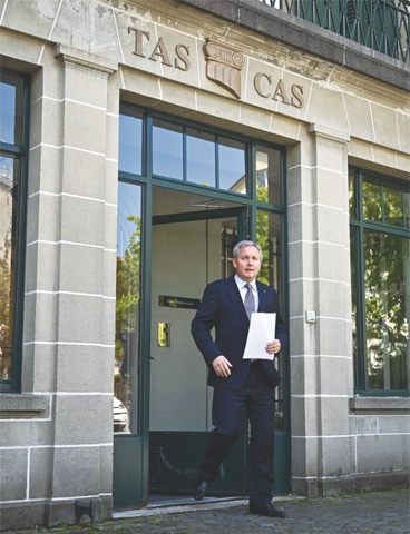 LAUSANNE: Court of Arbitration (CAS) secretary general Matthieu Reeb arrives to read the verdict in Caster Semenya’s appeal against the IAAF testosterone rules on Wednesday.—AP