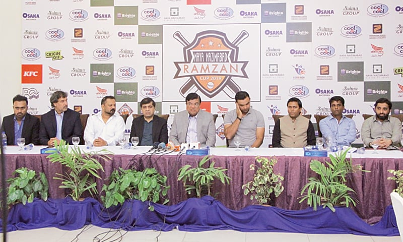 ARIF Habib (C) speaks during the Naya Nazimabad Ramazan Cup media briefing at the Karachi Gymkhana on Sunday.
