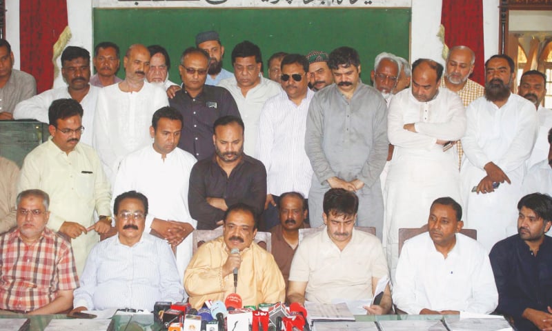 MQM-P parliamentary party leader in the Sindh Assembly Kanwar Naveed Jamil speaks at a press conference in Hyderabad on Monday.—Online