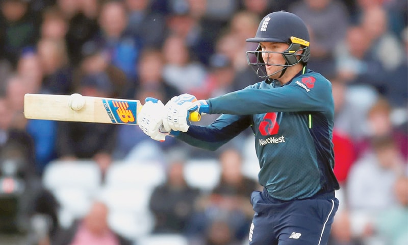 Trent Bridge (Nottingham): England’s Jason Roy cuts a short delivery during the fourth One-Day International against Pakistan on Friday. Roy made 114 runs.—Reuters