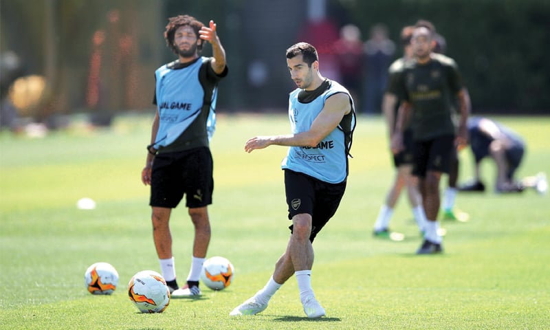 HENRIKH Mkhitaryan of Arsenal trains during a practice session at London Colney on Tuesday.&mdash;AP