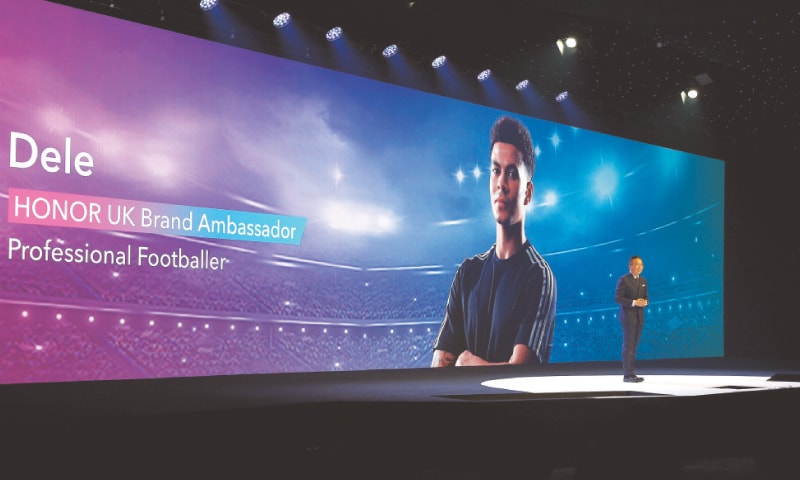 London: President of Huawei’s Honour brand, George Zhao, launches the Honour 20 range of smartphones at an event on Tuesday where footballer Dele Alli was named a brand ambassador. —Reuters