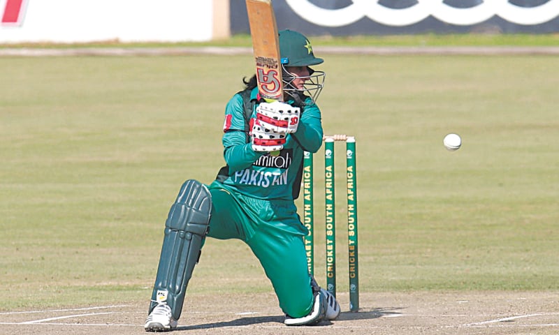 BENONI: Pakistan&rsquo;s Bismah Maroof plays a stroke during the fourth Twenty20 International against South Africa at Willowmoore Park on Wednesday.
&mdash;Courtesy PCB