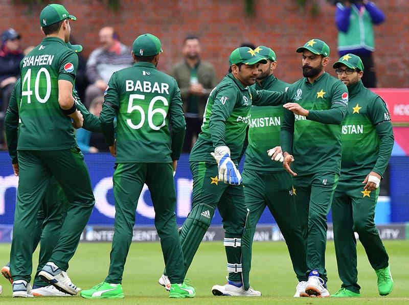 The men in green celebrate after Finch's dismissal. ─ AFP