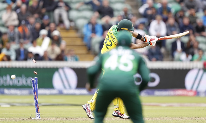 Australia's Glenn Maxwell is clean bowled by Shaheen Shah Afridi. ─ AP