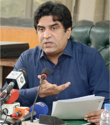 Special Assistant to Prime Minister on CDA Affairs Ali Nawaz Awan speaks at the press conference on Saturday. — White Star