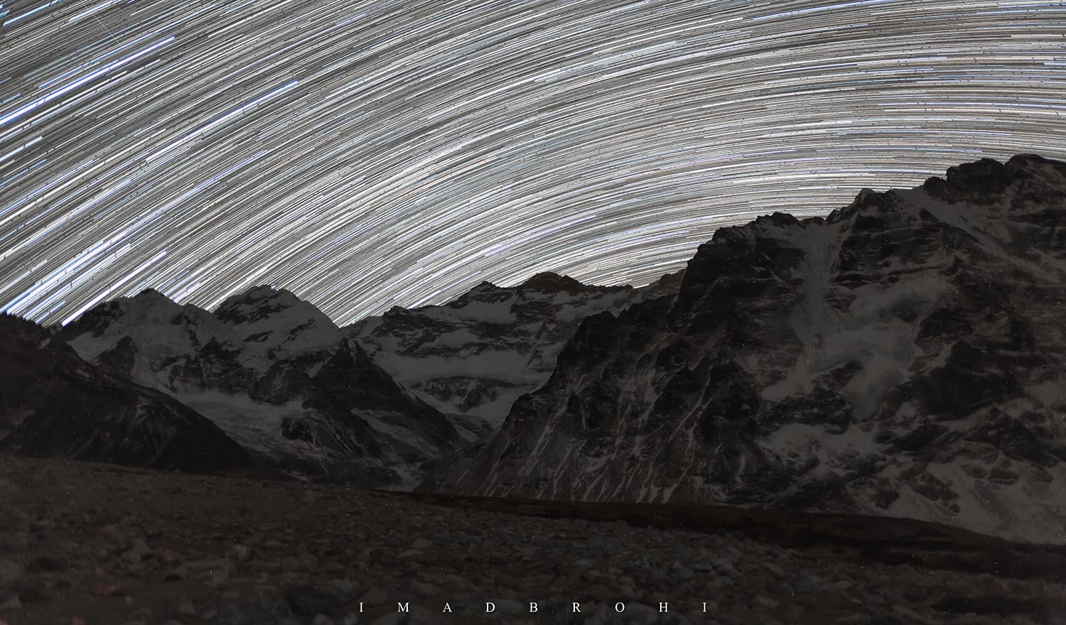 I left the camera on remote, taking pictures for two hours to create a star trail over the third highest mountain.