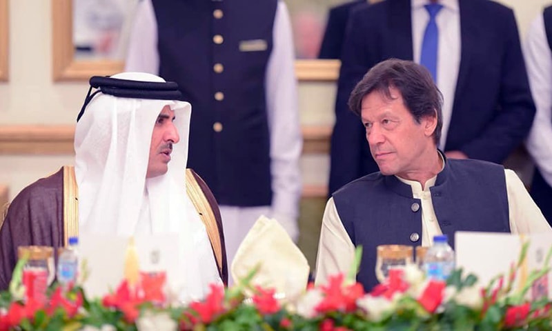 Qatar Emir Sheikh Tamim bin Hamad Al Thani with Prime Minister Imran Khan. — Govt of Pakistan via Twitter