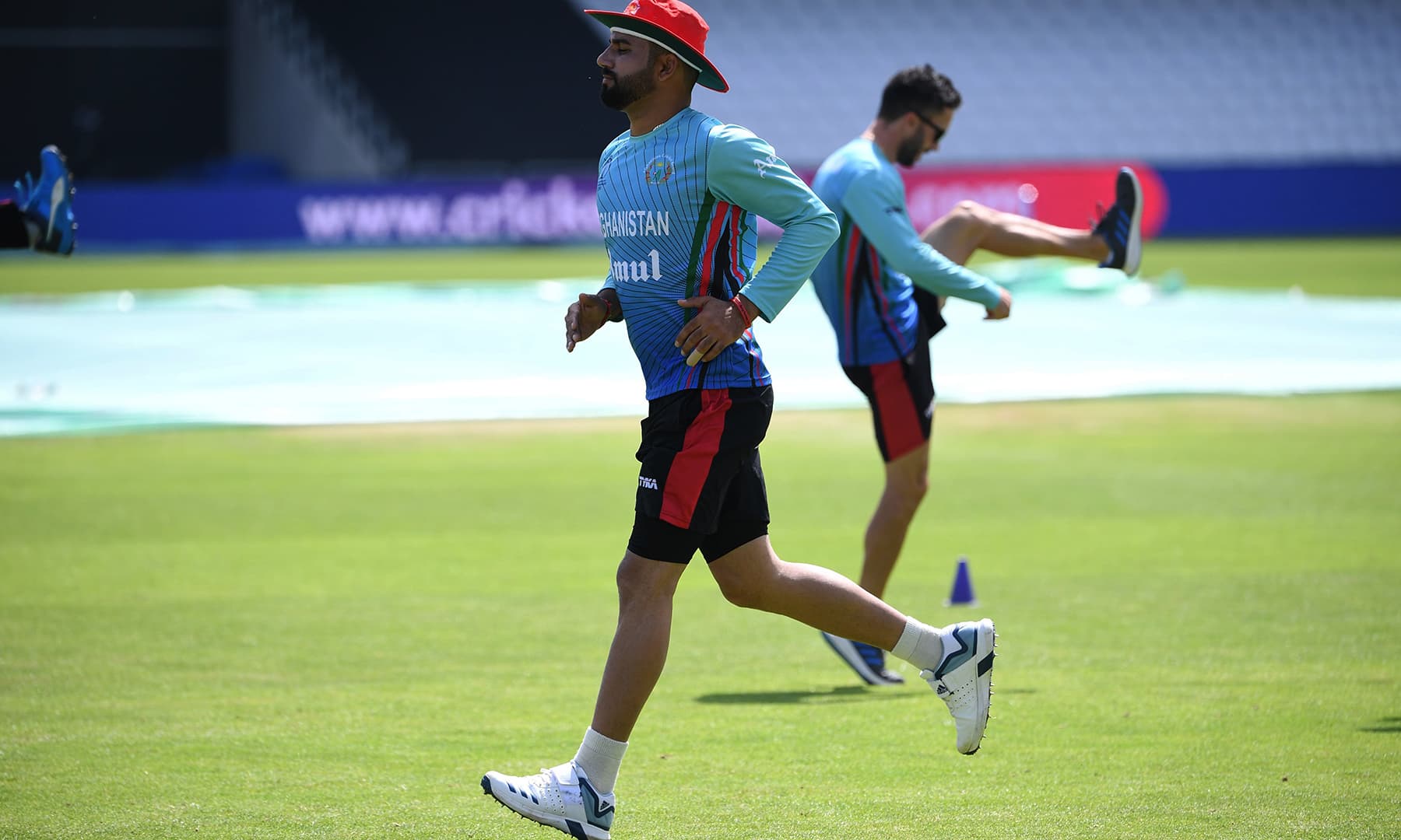 Afghanistan's Aftab Alam participating in the training session at Headingly. — AFP