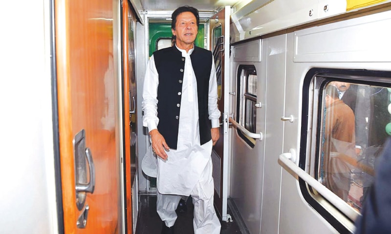 RAWALPINDI: Prime Minister Imran Khan visiting the compartments of Sir Syed Express after inaugurating the train on Wednesday. &mdash; APP