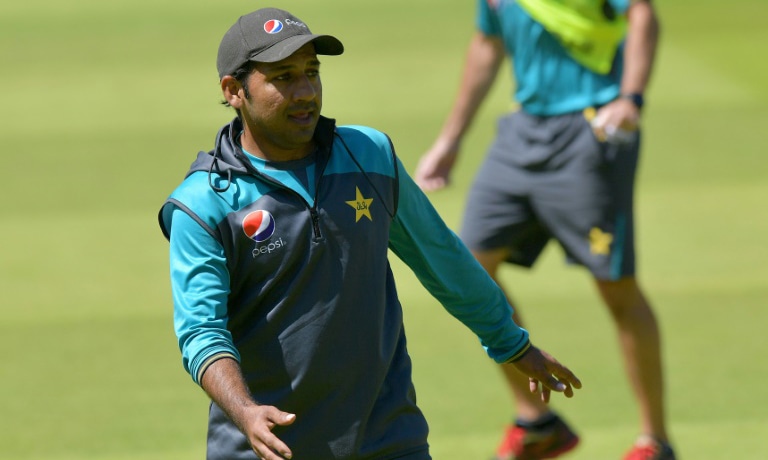 Pakistan captain Sarfaraz Ahmed takes part in a World Cup training session at Lord's