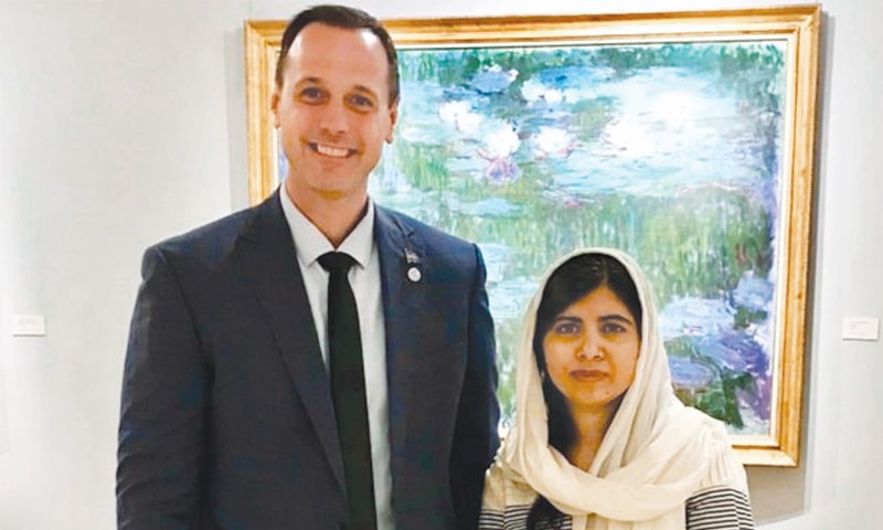 Quebec Education Minister Jean-Francois Roberge with Malala Yousafzai. &mdash; Online