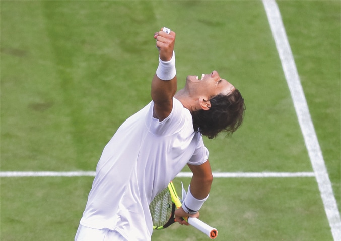 RAFAEL Nadal of Spain celebrates his victory over American Sam Querrey on Wednesday.—AP