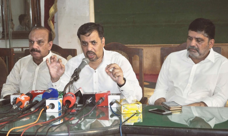 PSP chief Mustafa Kamal speaks at a press conference in Hyderabad on Friday.—Dawn PSP chief Mustafa Kamal speaks at a press conference in Hyderabad on Friday.—Dawn