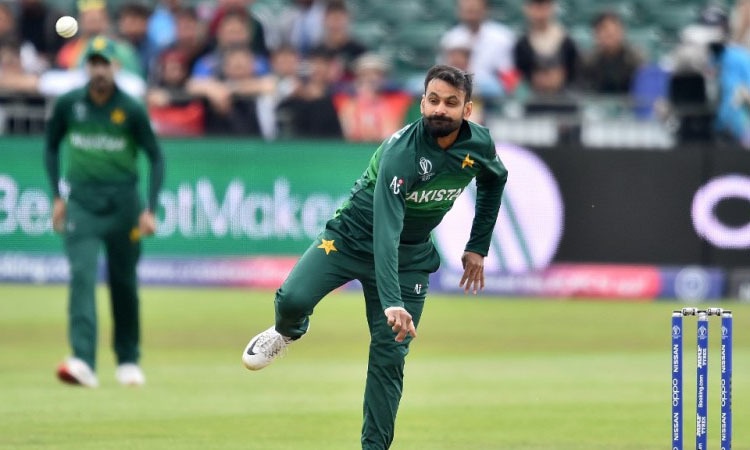 Mohammad Hafeez bowls during the 2019 Cricket World Cup warm up match between Pakistan and Afghanistan. — AFP