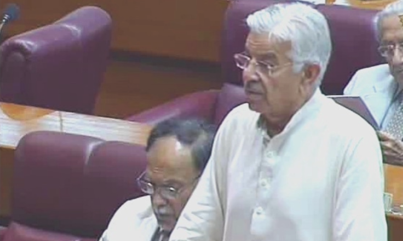 PML-N leader Khawaja Asif addresses the National Assembly on July 16. — DawnNewsTV screengrab