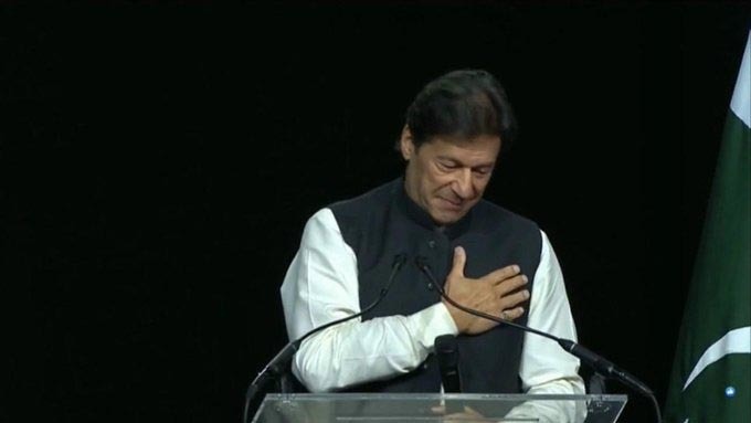 Prime Minister Imran Khan addresses a community event at Washington's Capital One Arena on Sunday. — Photo courtesy PTI Twitter