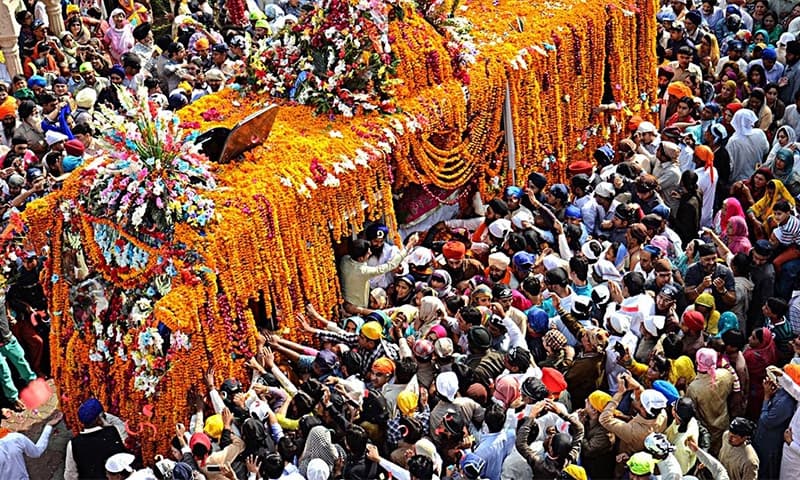 The Indian Sikh pilgrims will commence the celebrations in connection with Baba Guru Nanak's 500th birth anniversary from his birthplace in Nankana Sahib on Thursday. â Photo courtesy FO