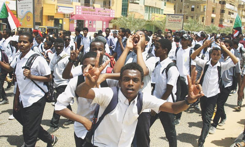 Khartoum: Students protest in the Sudanese capital on Tuesday, a day after four teenagers were shot dead at a rally in Al Obeid, a town about 400 kilometres southwest of the capital. — AFP