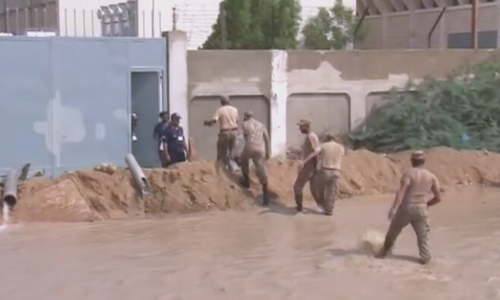 The Pakistan Army is assisting in a drainage operation underway at the KDA grid. — DawnNewsTV The Pakistan Army is assisting in a drainage operation underway at the KDA grid. — DawnNewsTV