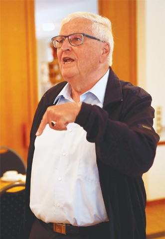 FORMER German Football Association president Theo Zwanziger gestures while speaking to reporters at a hotel in Diez on Tuesday.—Reuters