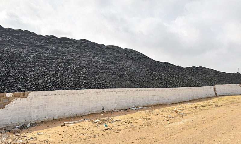 ONE of the two illegal stockpiles of coal which have emerged recently in Karachi’s Bin Qasim Town.—Fahim Siddiqi/White Star