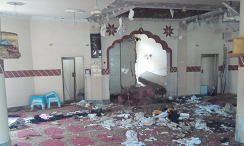 A view of the damaged madressah following the blast in Quetta. — DawnNewsTV